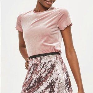 VELVET TOPSHOP PINK LETTUCE-EDGE CROP TEE